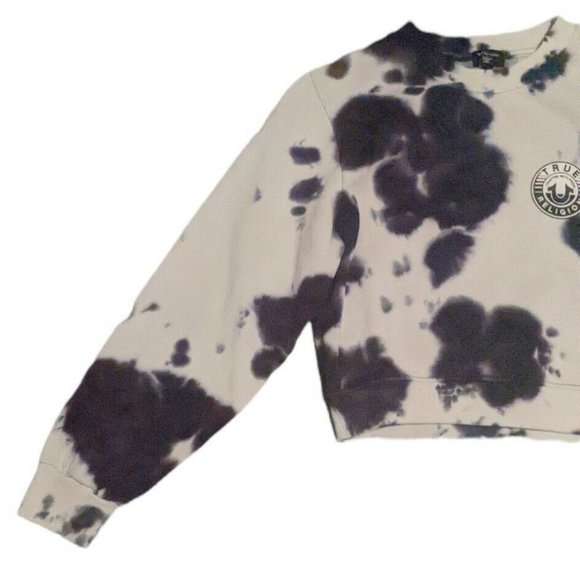 True Religion Sunset Tie Dye Black/White Crewneck Sweatshirt Cropped Small NWT - Picture 3 of 9